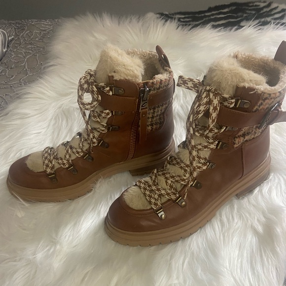 Circus.NY by Sam Edelman Sz 9.5 Brown w/ Houndstooth Trim Women’s Lace up Boots - Picture 2 of 9